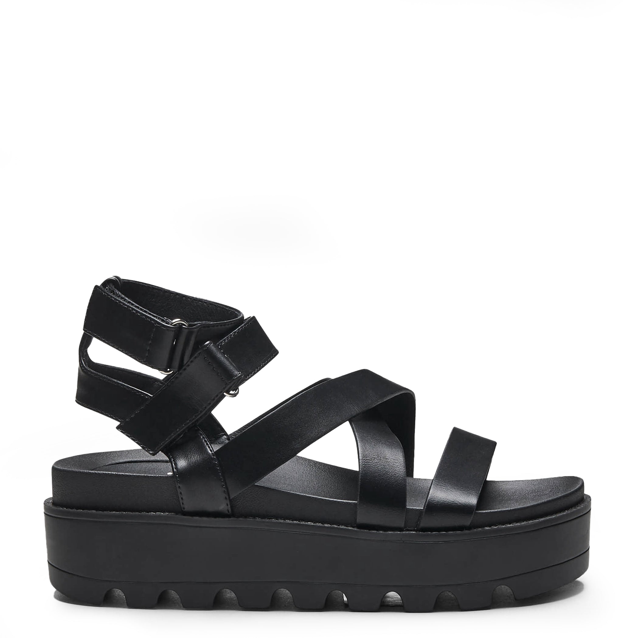 CRIX Black Chunky Flatform Sandals – KOI footwear