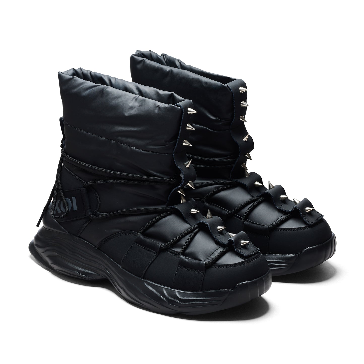 Cauldrife Demons Men's Spiked Snow Boots - Black - Ankle Boots - KOI Footwear - Black - Three-Quarter View