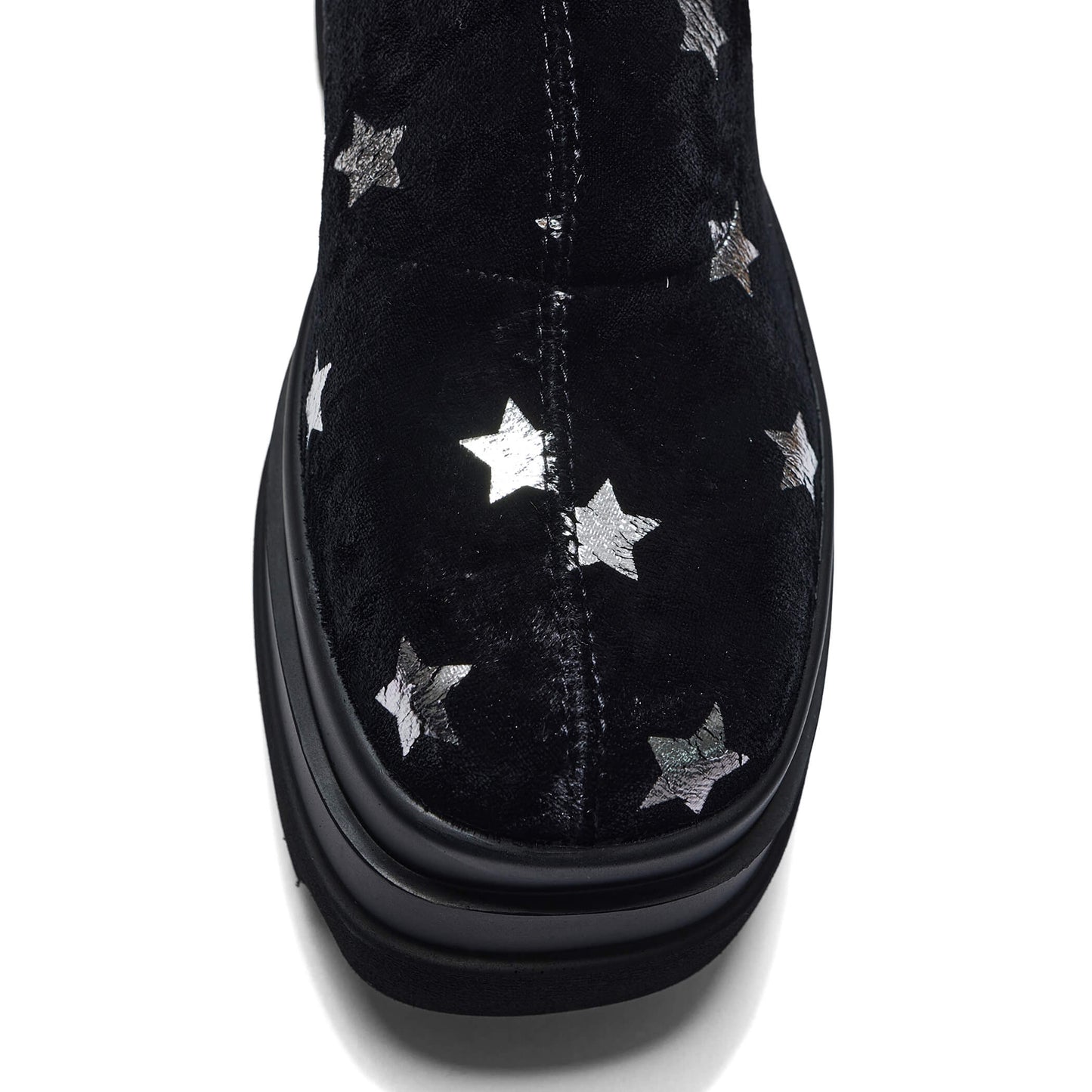 Celestial Dusk Trident Velvet Long Boots - Night Sky - Long Boots - KOI Footwear - Black - Top View
