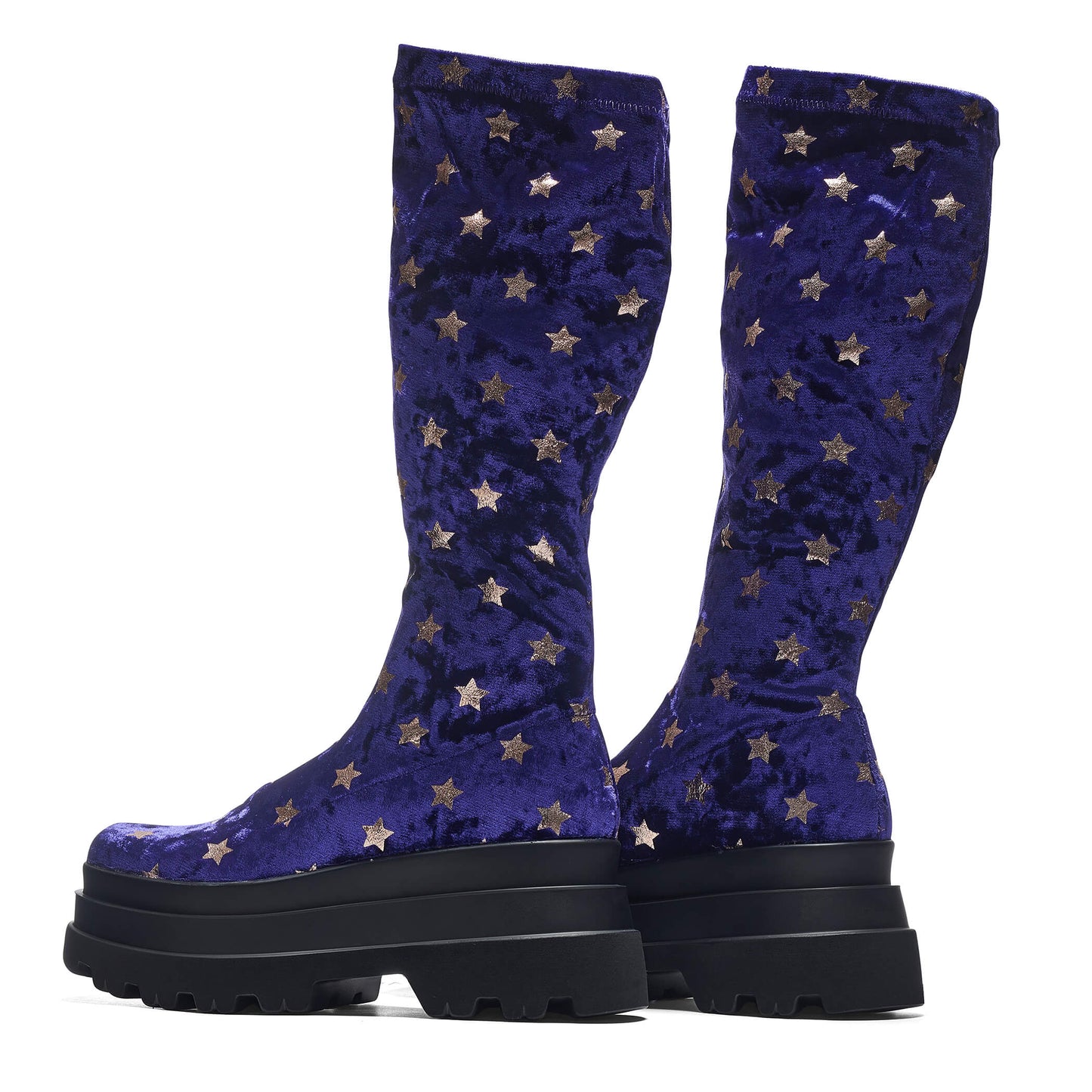 Celestial Dusk Trident Velvet Long Boots - Spellbound Purple - Long Boots - KOI Footwear - Purple - Back View