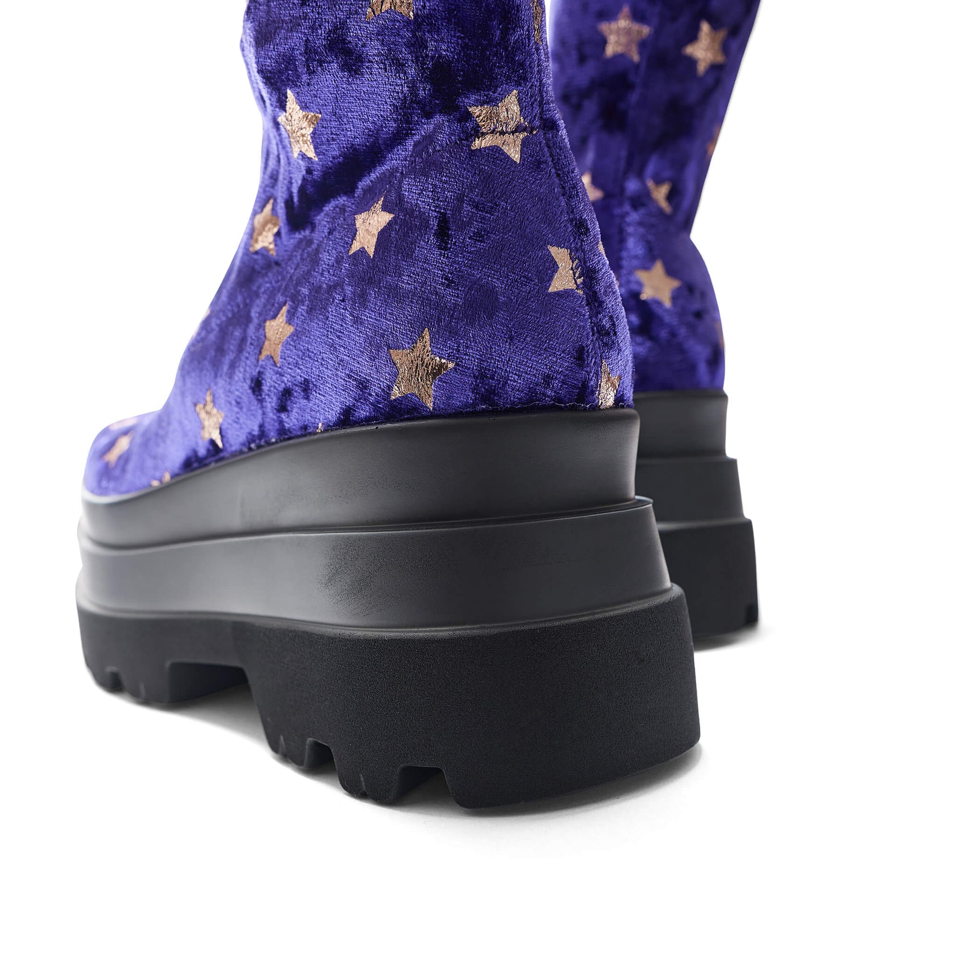 Celestial Dusk Trident Velvet Long Boots - Spellbound Purple - Long Boots - KOI Footwear - Purple - Back Detail