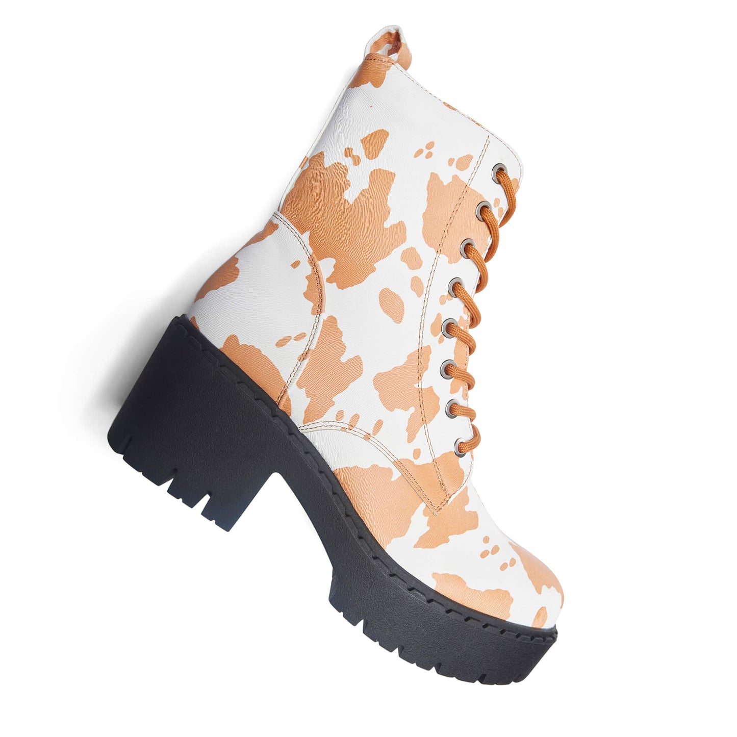 Clarabelle Brown Cow Print Switch Lace Up Boots - Ankle Boots - KOI Footwear - Black - View