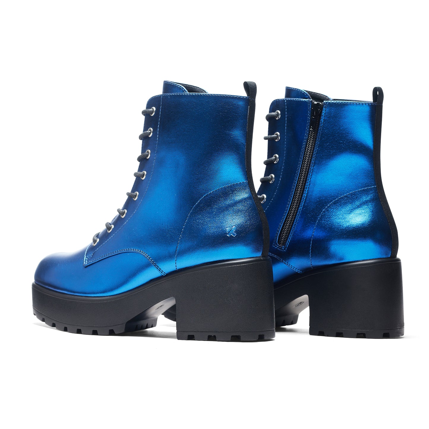 Cobalt Haze Military Platform Boots - Ankle Boots - KOI Footwear - Blue - Back View