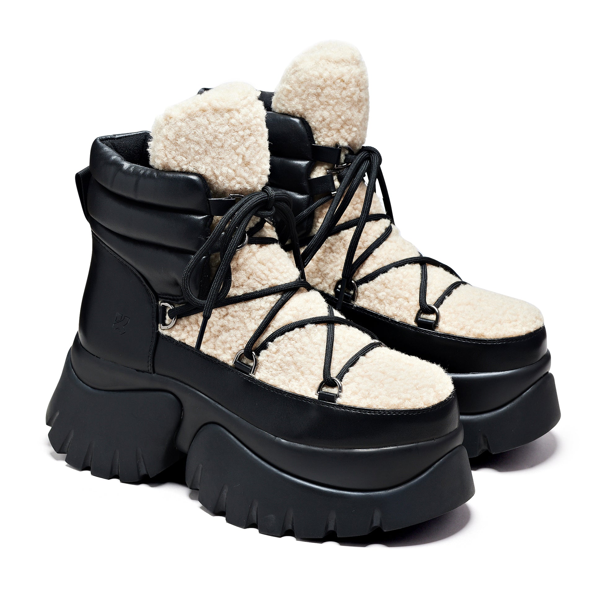 Cream Fluffy Vilun Winter Boots - Ankle Boots - KOI Footwear - Cream - Three-Quarter View