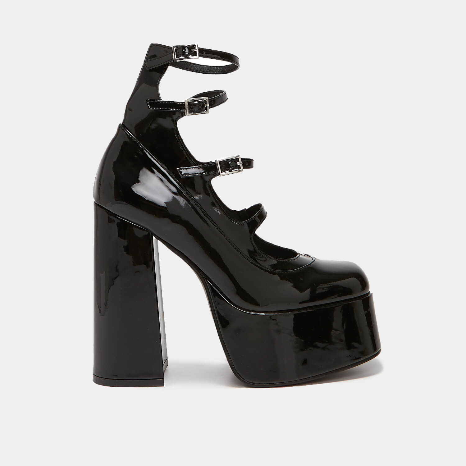 Gurren Strappy Black Patent Platform Heels - Shoes - KOI Footwear - Black - Side View