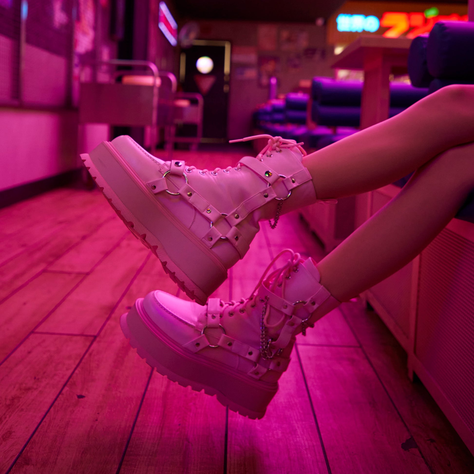 Yami Pastel Pink Platform Boots - Ankle Boots - KOI Footwear - Pink - Model Side View