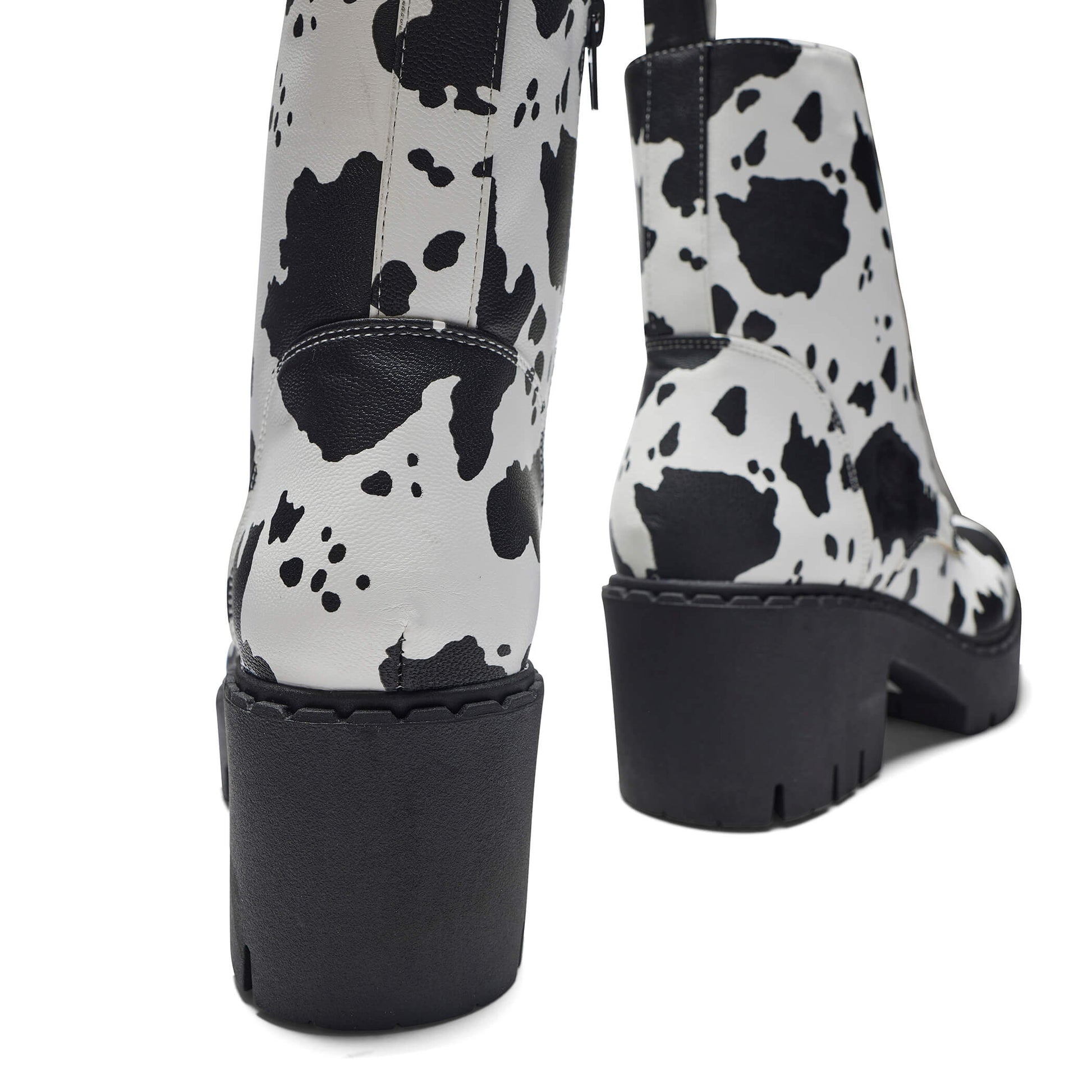Daisy Cow Print Switch Lace Up Boots - Ankle Boots - KOI Footwear - Black - Back Detail View