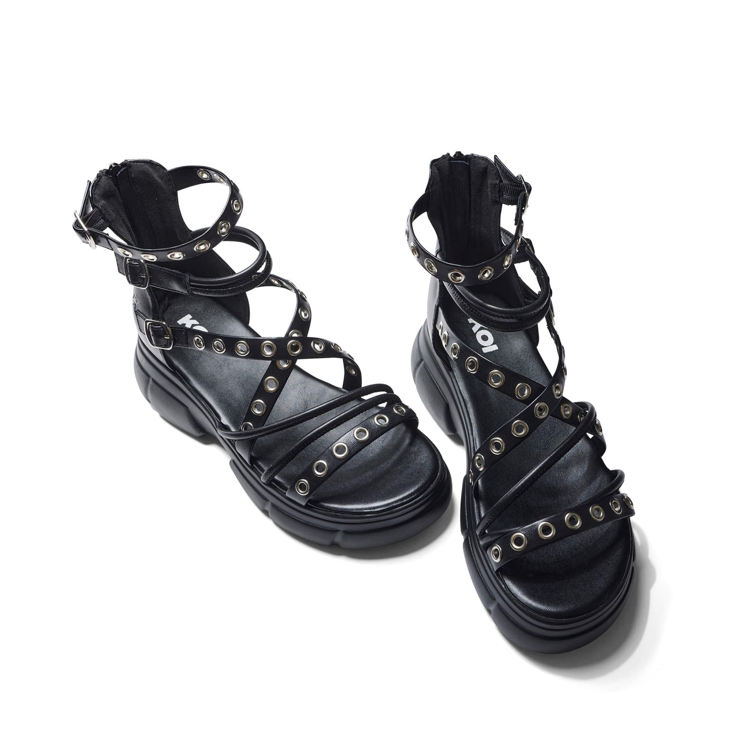 Dark Writings Strappy Chunky Sandals - Black - Koi Footwear - Top View