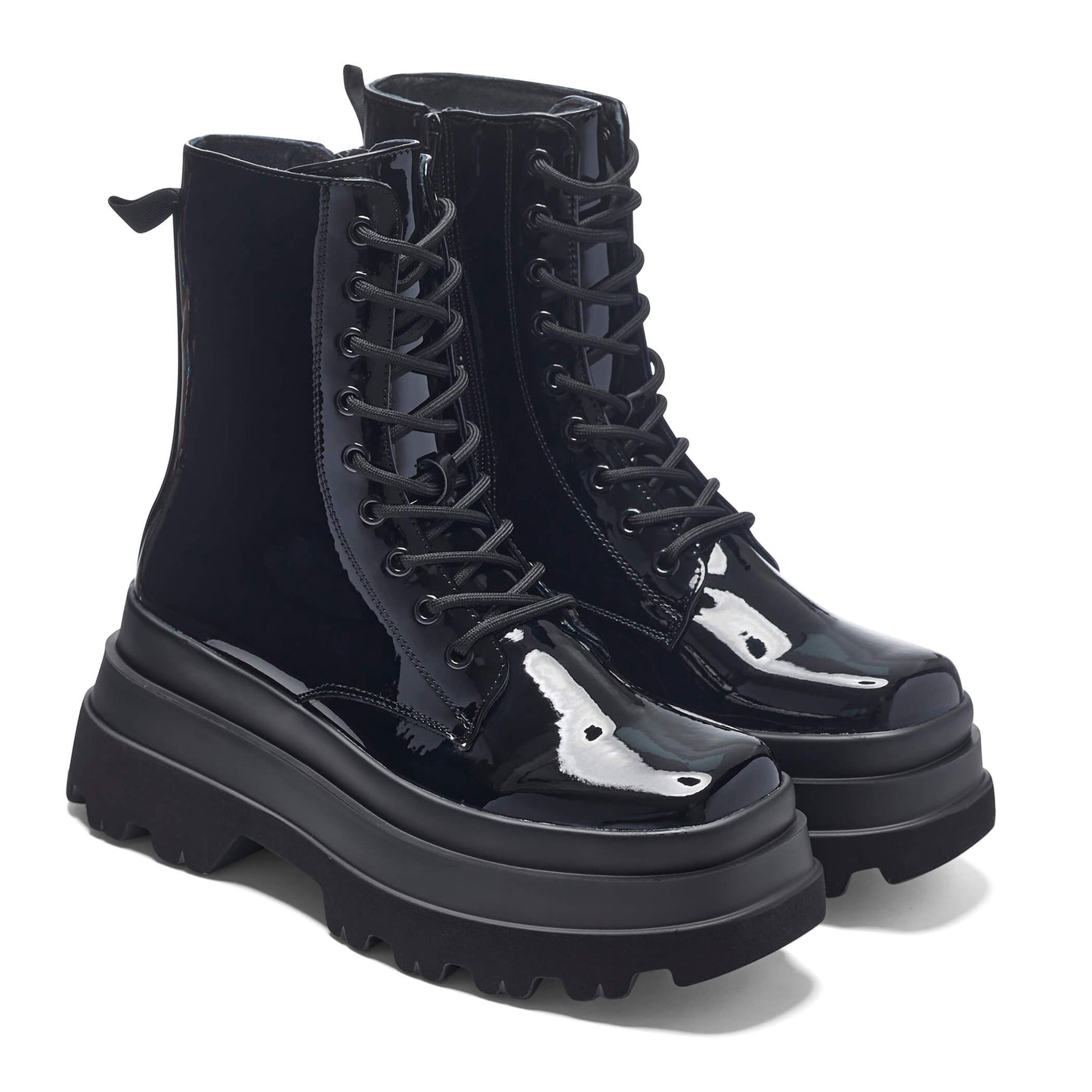 Deathwatch Trident Patent Platform Boots - Ankle Boots - KOI Footwear - Black - Three-Quarter View