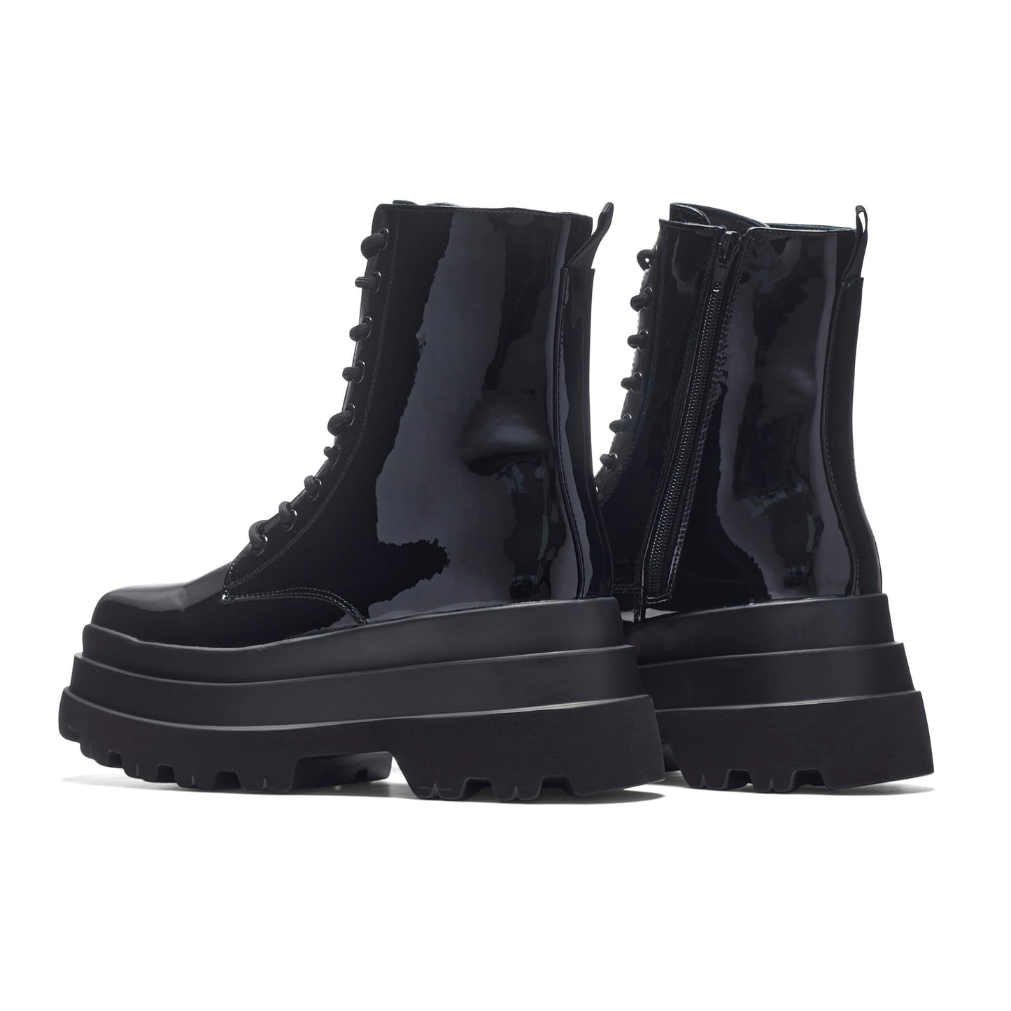 Deathwatch Trident Patent Platform Boots - Ankle Boots - KOI Footwear - Black - Back Side View