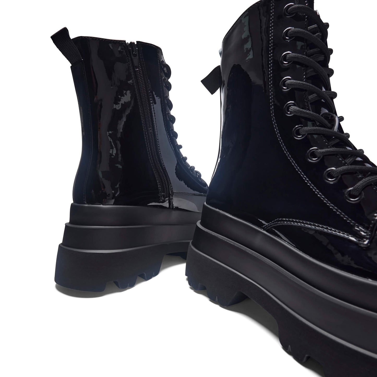 Deathwatch Trident Patent Platform Boots - Ankle Boots - KOI Footwear - Black - Close-Up Detail