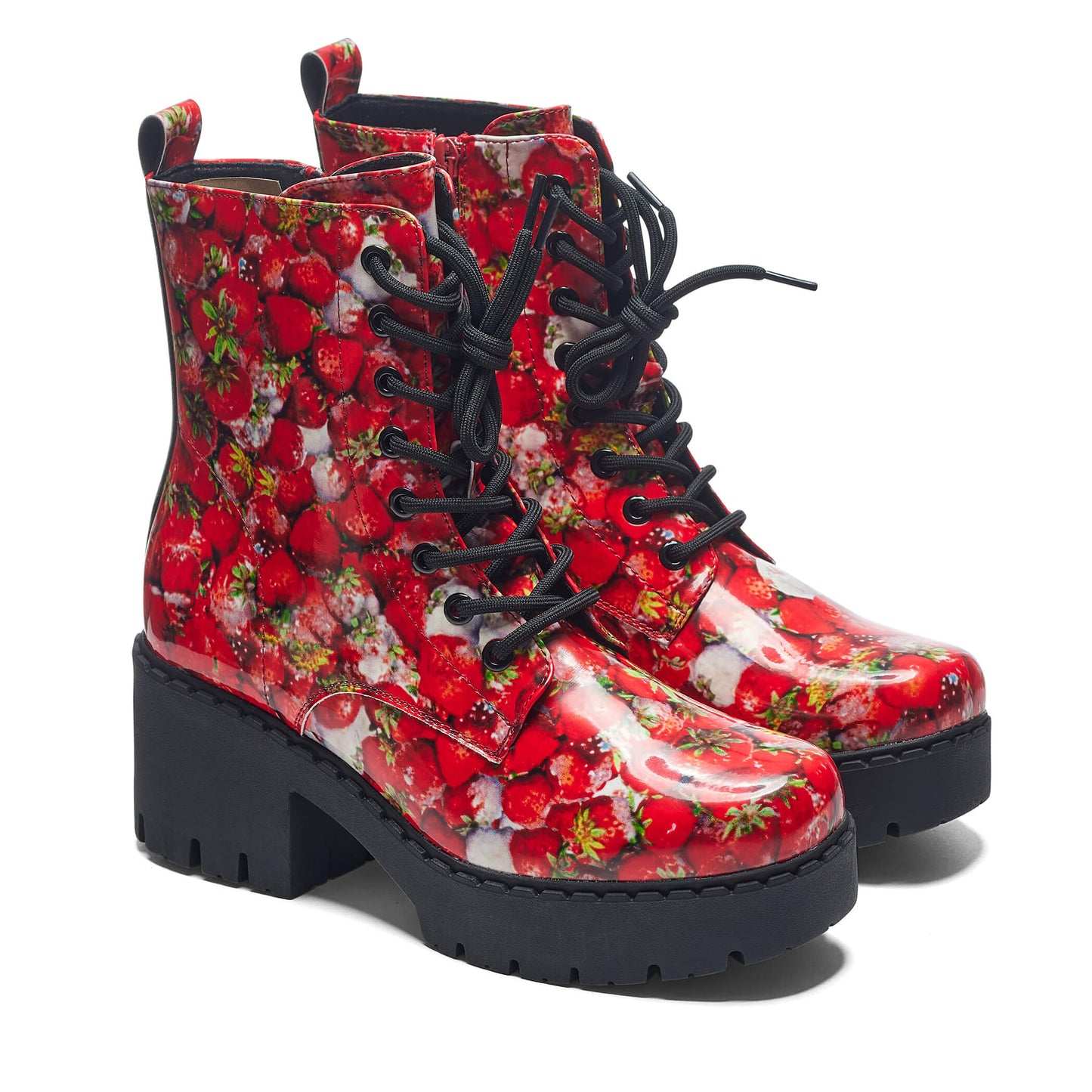 Frozen Strawberries Switch Boots - Ankle Boots - KOI Footwear - Red - Three-Quarter View