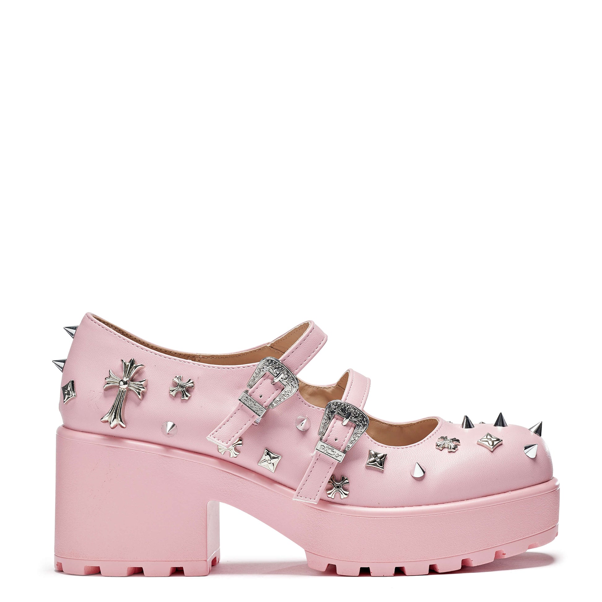 Devil Blushes Double Strap Mary Jane Shoes - Mary Janes - KOI Footwear - Pink - Side View