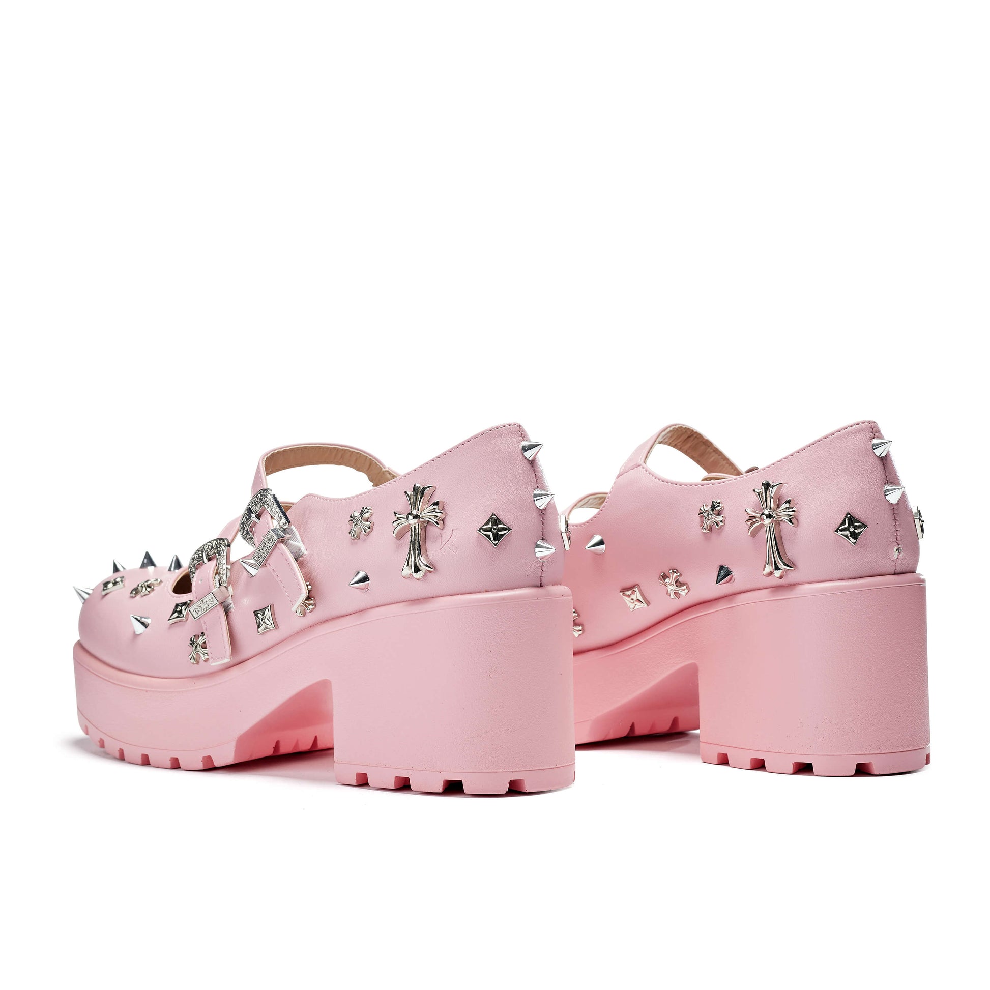 Devil Blushes Double Strap Mary Jane Shoes - Mary Janes - KOI Footwear - Pink - Back View