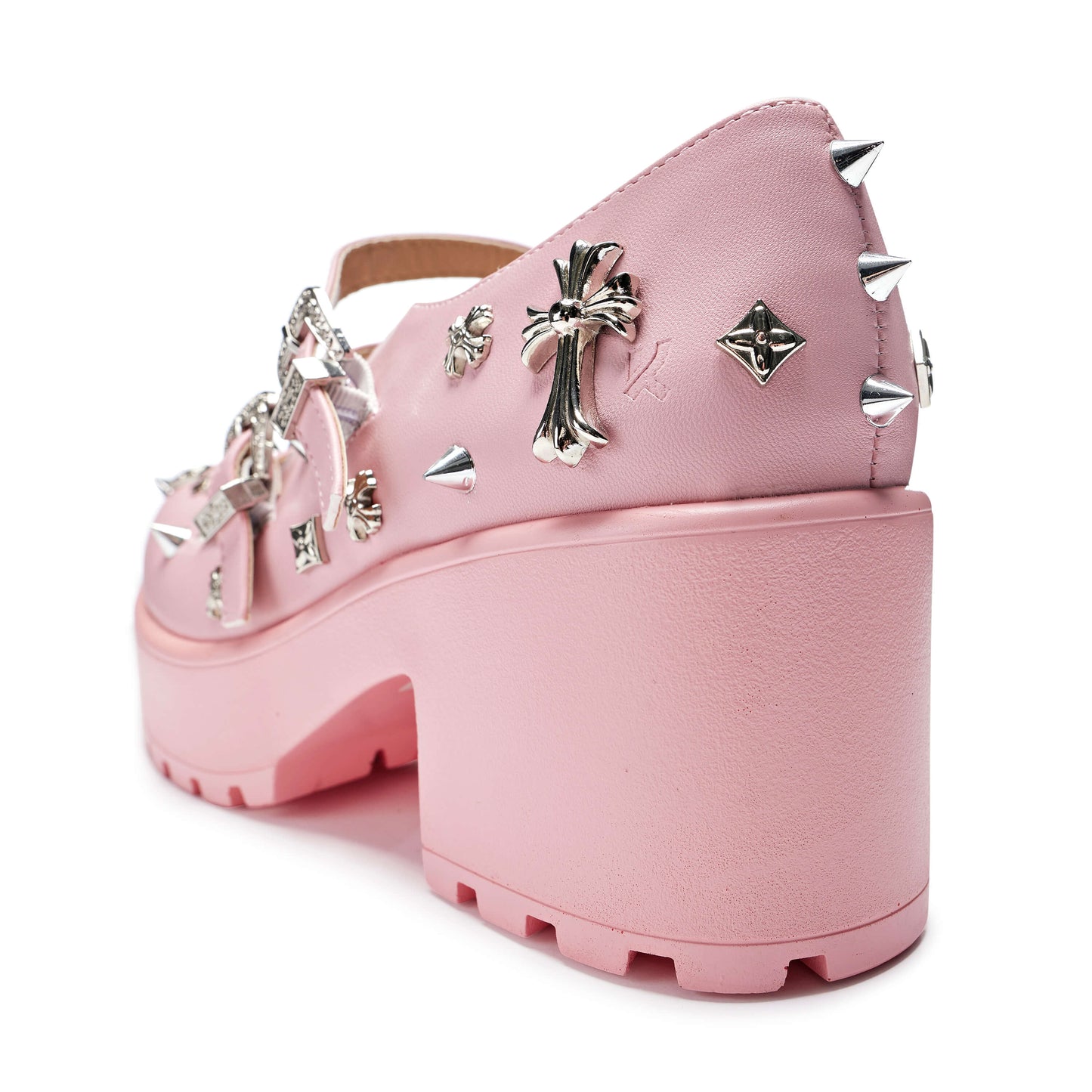 Devil Blushes Double Strap Mary Jane Shoes - Mary Janes - KOI Footwear - Pink - Heel Detail