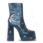 Dreams of Mooncraft Teal Heeled Boots - Chunky Ankle Boots - KOI Footwear - Blue - Main View