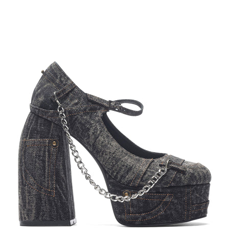 Faded Denim Platform Heels - Black - Koi Footwear - Main View