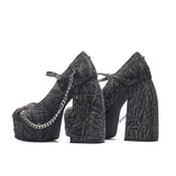 Faded Denim Platform Heels - Black - Koi Footwear - Back View