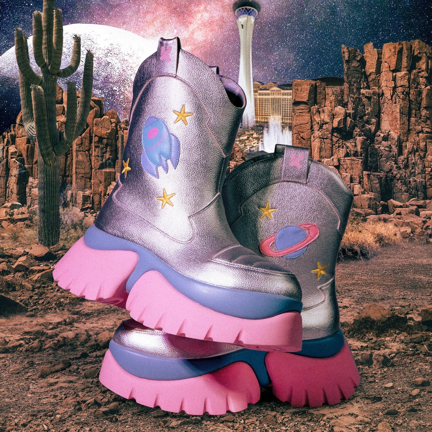 A Fairytale Galaxy Space Boots - Silver - Ankle Boots - KOI Footwear - Silver - Side Detail View