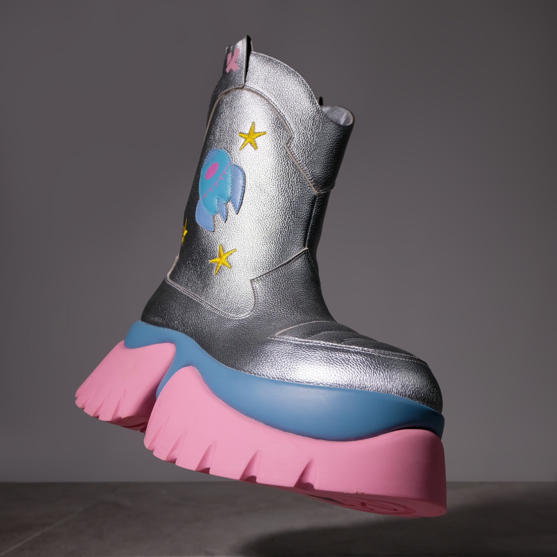 A Fairytale Galaxy Space Boots - Silver - Ankle Boots - KOI Footwear - Silver - Front Detail View