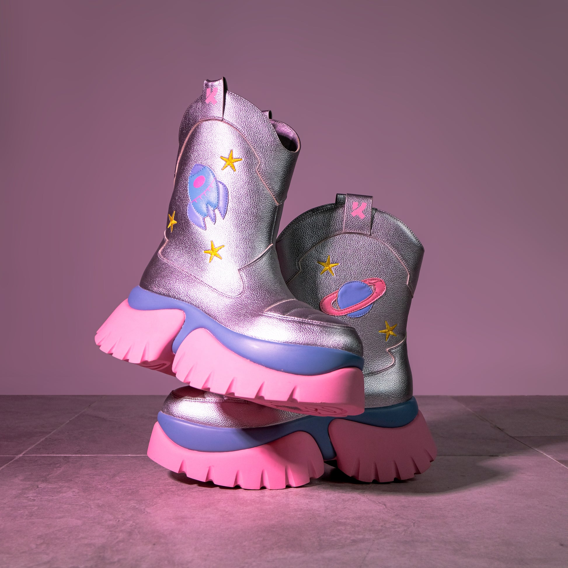 A Fairytale Galaxy Space Boots - Silver - Ankle Boots - KOI Footwear - Silver - Two Side Details