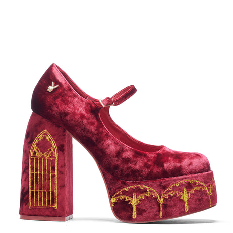 Feudal Fantasy Playboy Crushed Velvet Heels - Shoes - KOI Footwear - Red - Main View