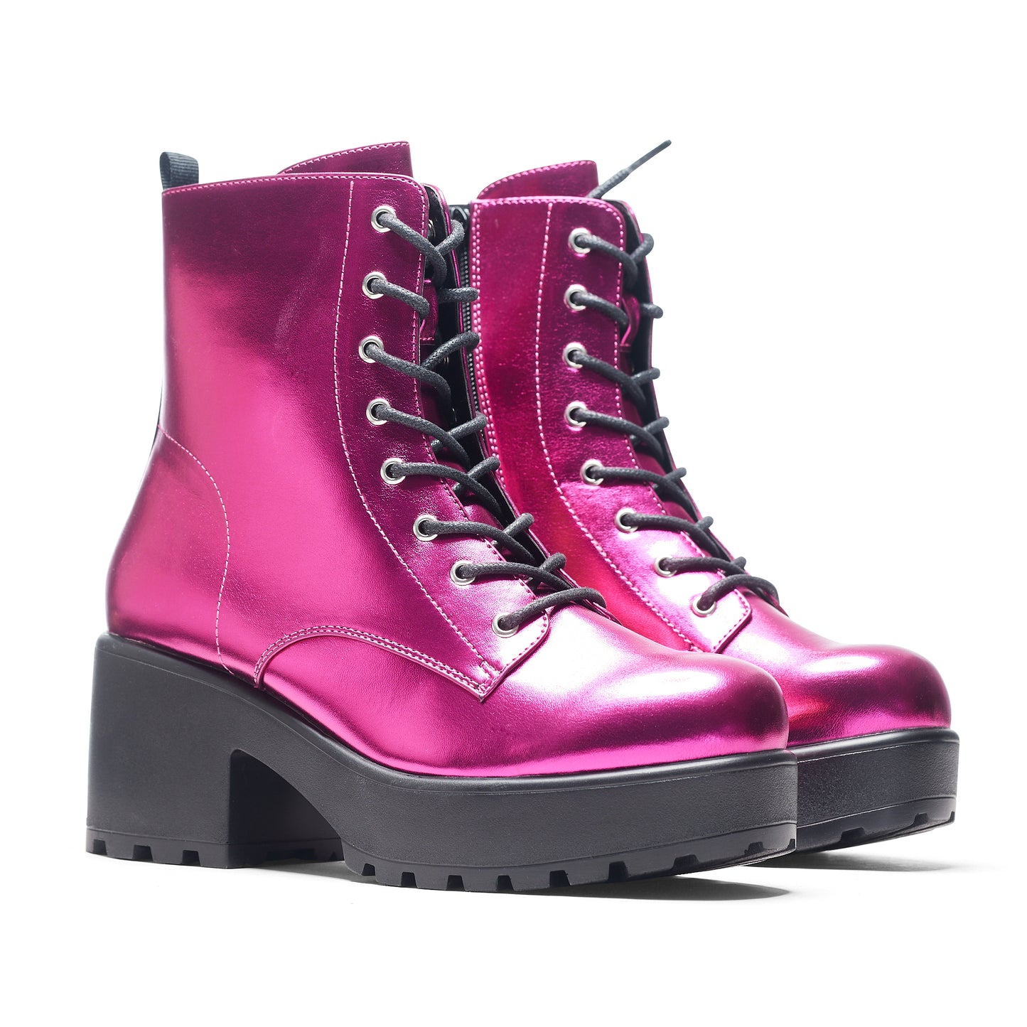Fuschia Haze Military Platform Boots - Ankle Boots - KOI Footwear - Pink - Three-Quarter Detail
