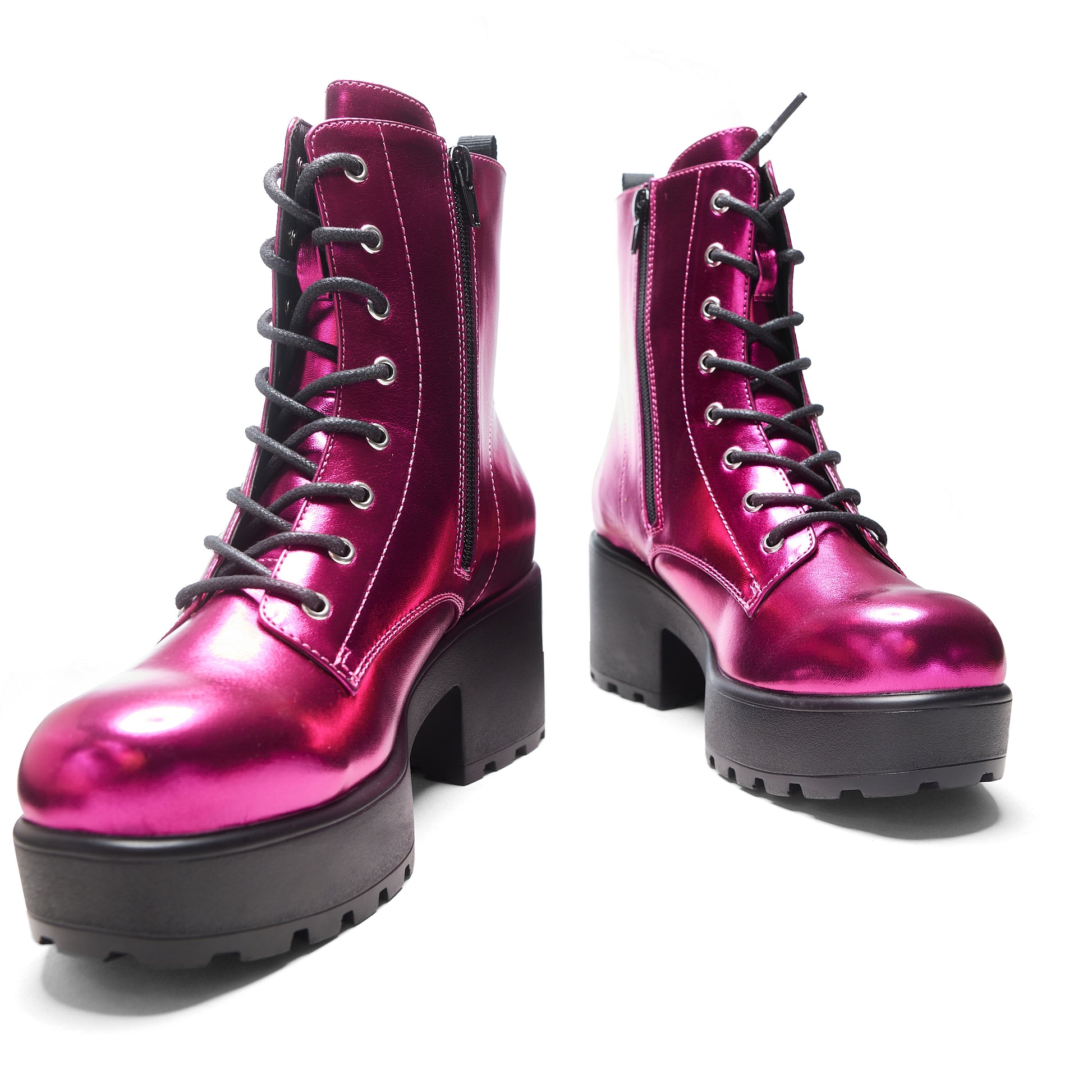 Fuschia Haze Military Platform Boots - Ankle Boots - KOI Footwear - Pink - Front View