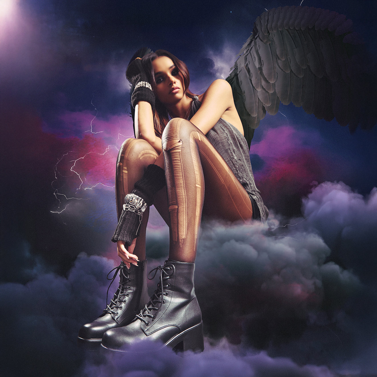 Black Leather Chunky Platform Military Boots – KOI footwear