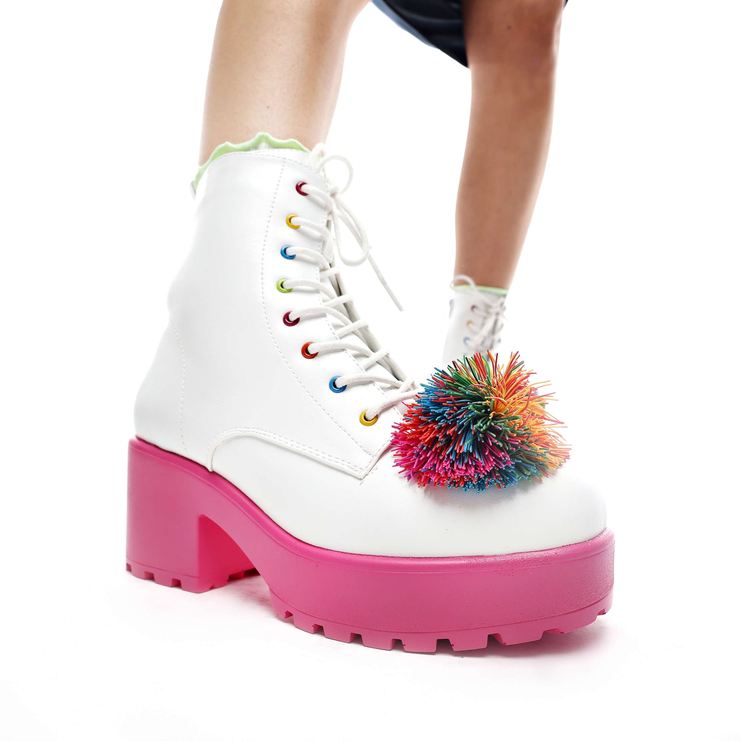 Ghost Pepper Party Multi Fun Ball Boots - Ankle Boots - KOI Footwear - White - Model Side View
