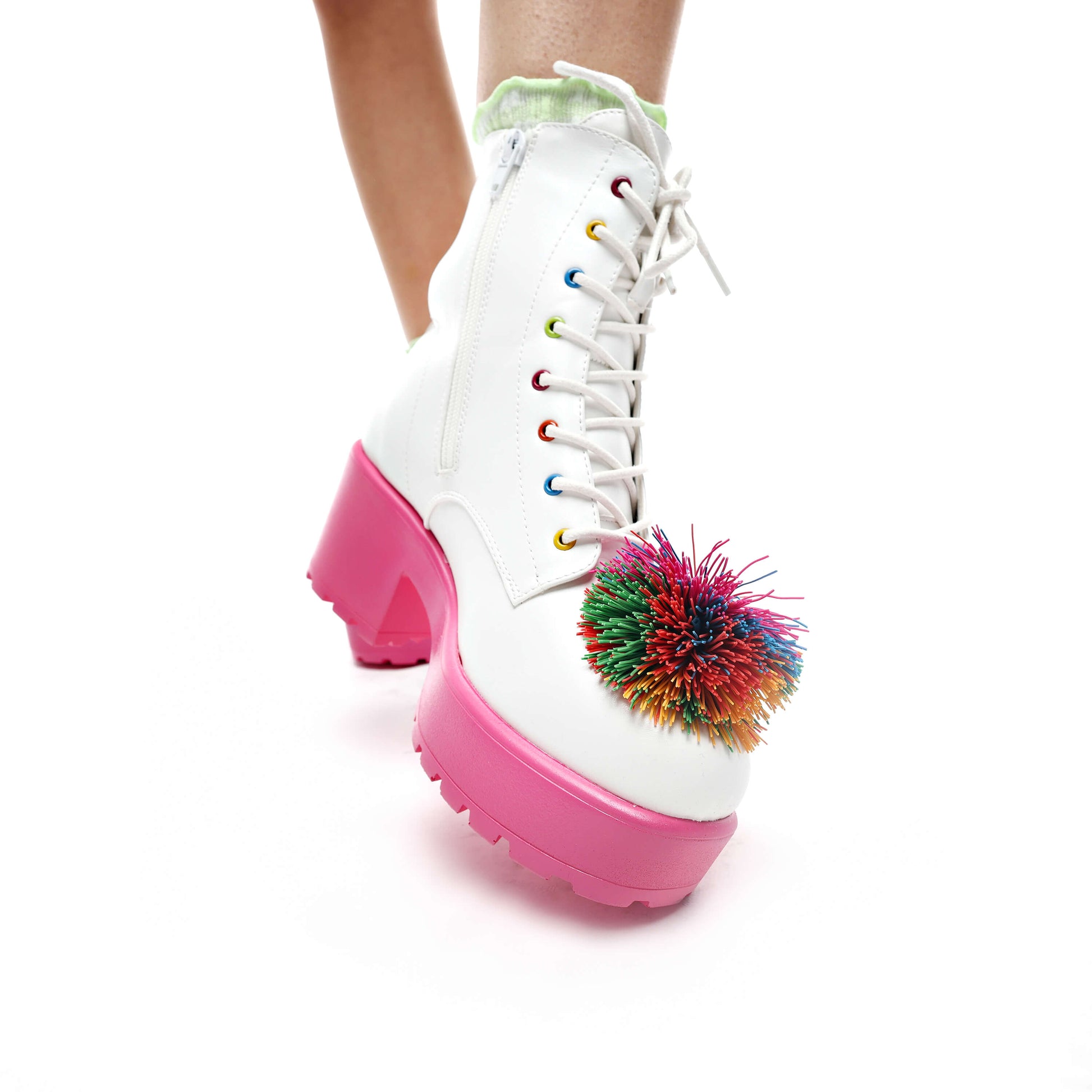 Ghost Pepper Party Multi Fun Ball Boots - Ankle Boots - KOI Footwear - White - Model Front View