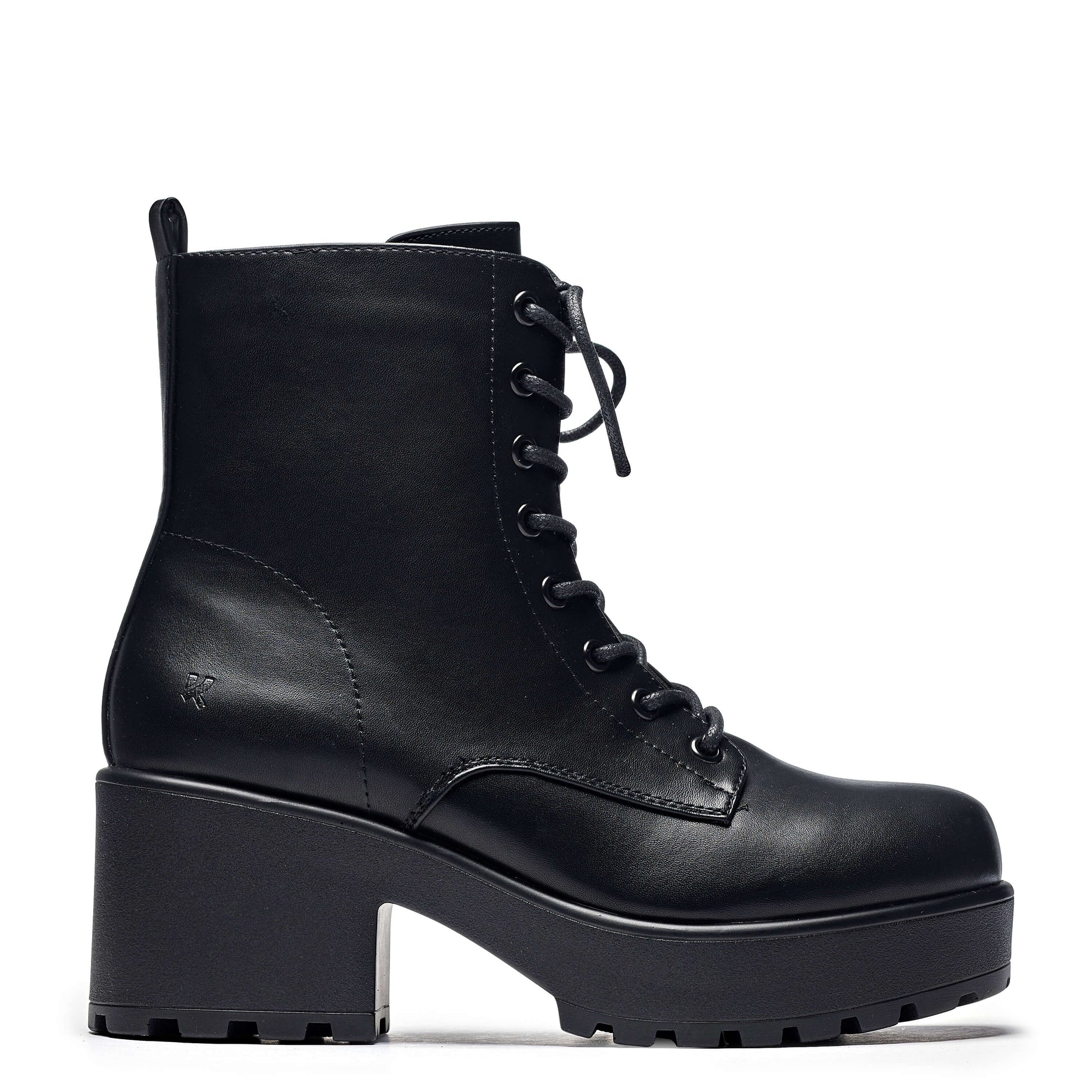 GIN Platform Military Boots - Ankle Boots - KOI Footwear - Black - Side View