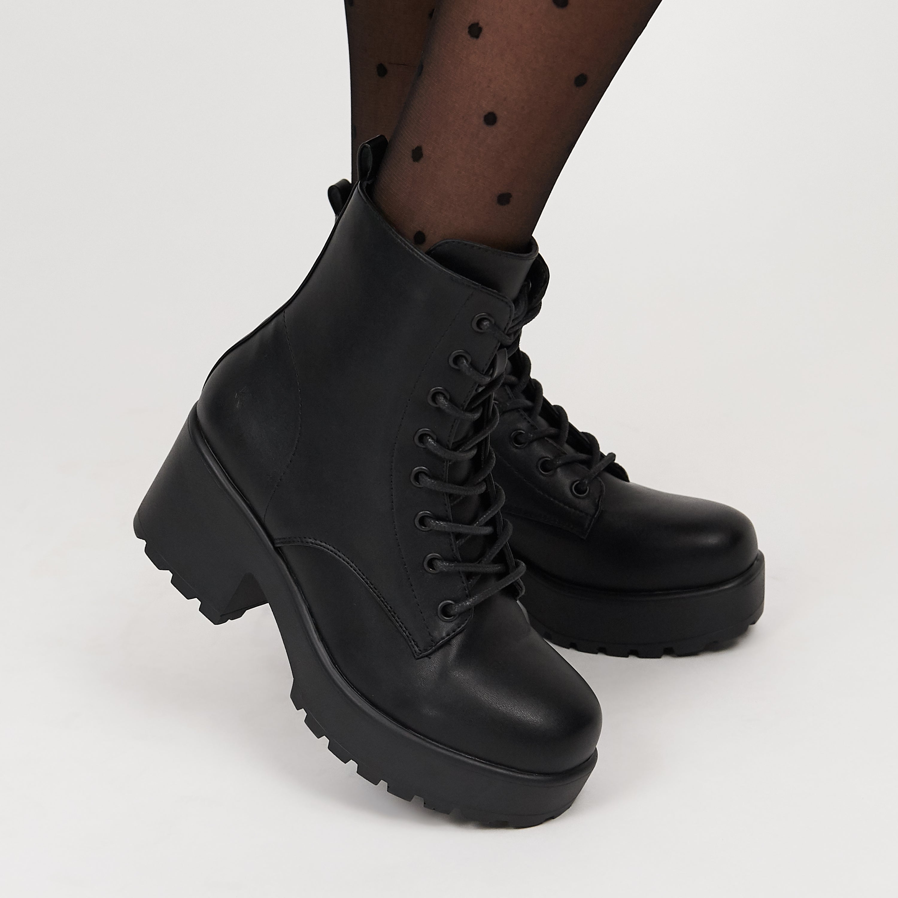 Black Leather Chunky Platform Military Boots – KOI footwear