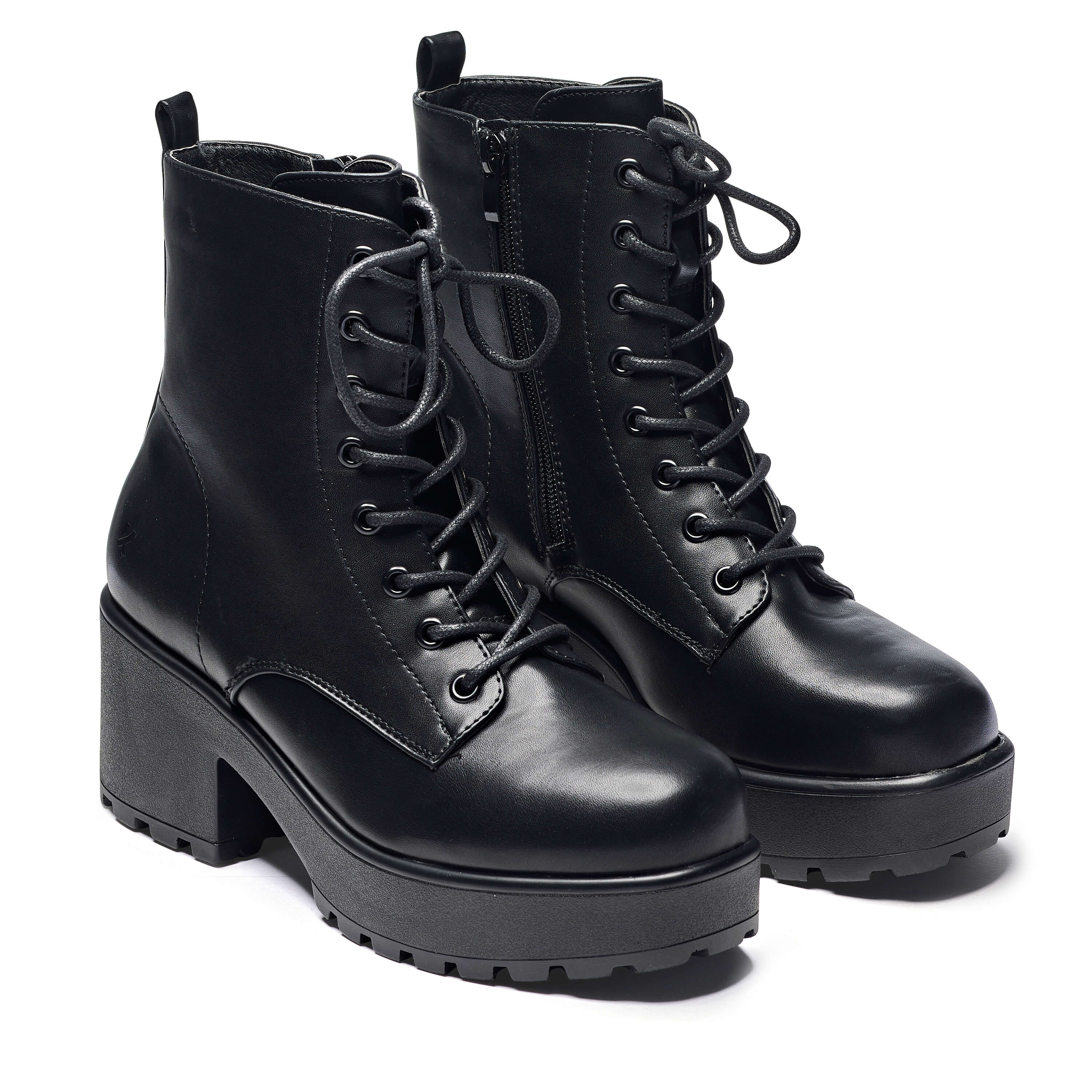Black Leather Chunky Platform Military Boots – KOI footwear