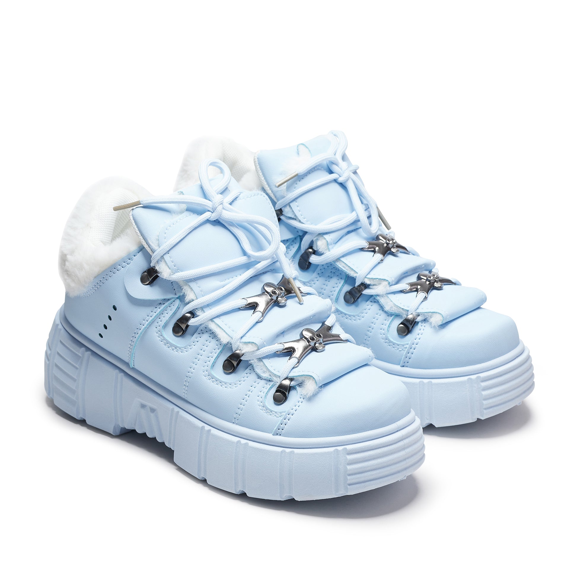 Glacial Bites Fluffy Baby Blue Trainers - Trainers - KOI Footwear - Blue - Three-Quarter View