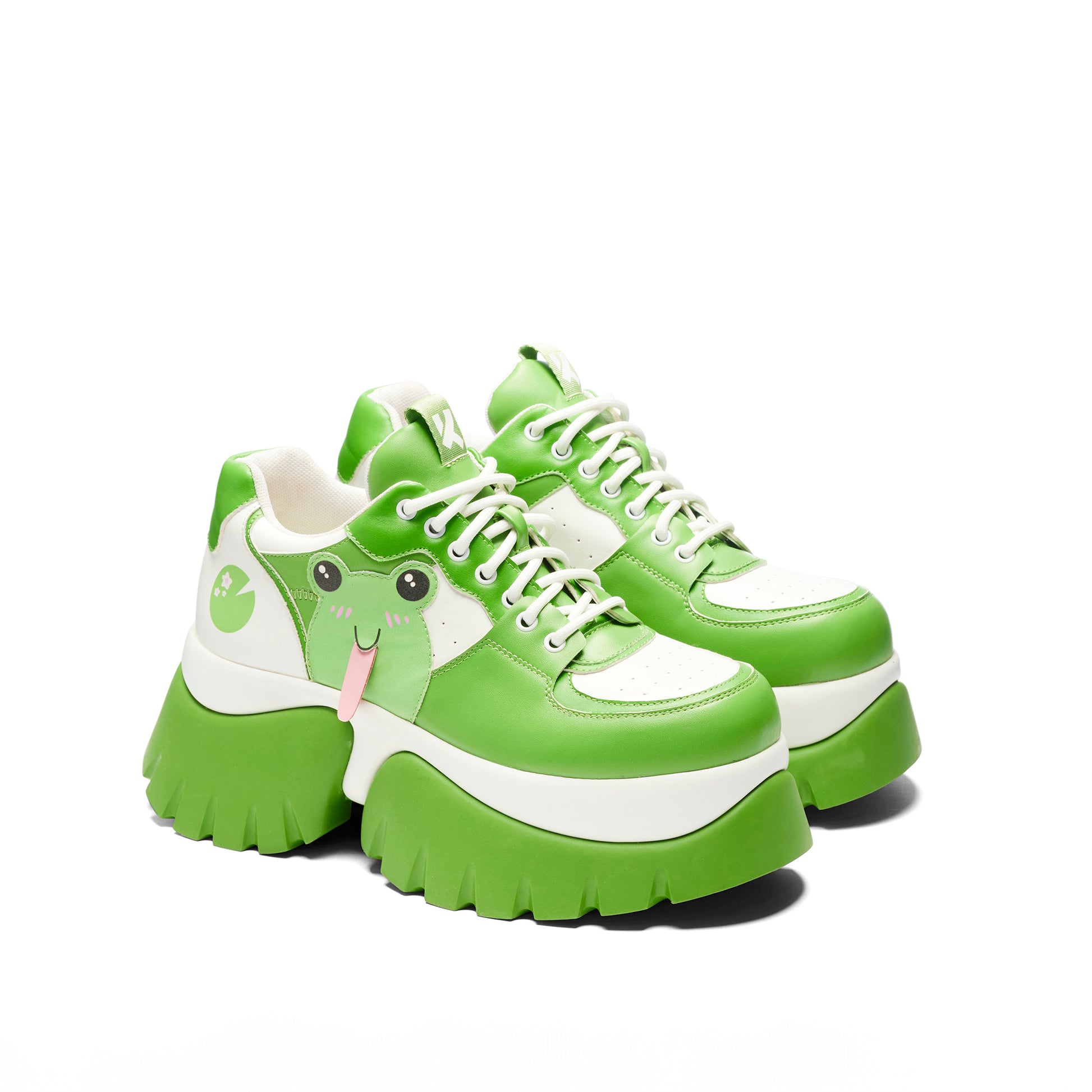Fwoggy Woggy Says Hi Chunky Trainers - Green - Koi Footwear - Three-Quarter View