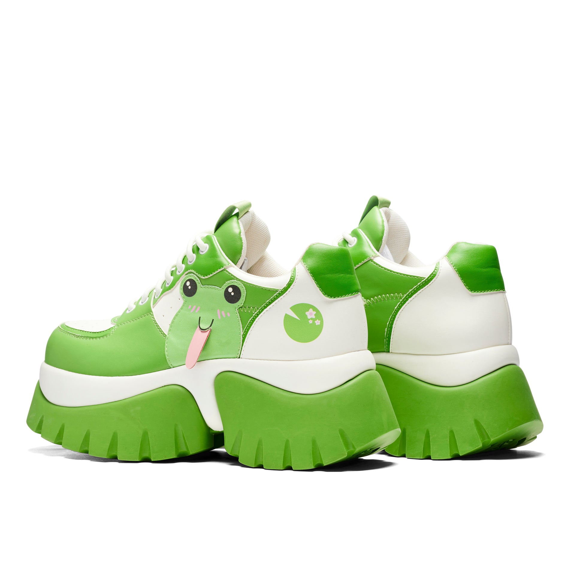 Fwoggy Woggy Says Hi Chunky Trainers - Green - Koi Footwear - Back View