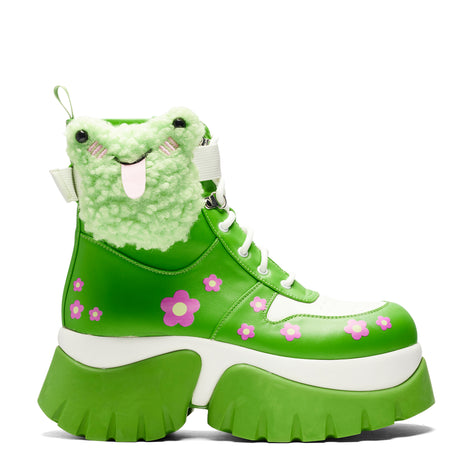 My Tongue Is Sticky Chunky Frog Boots - Green - Koi Footwear - Main View