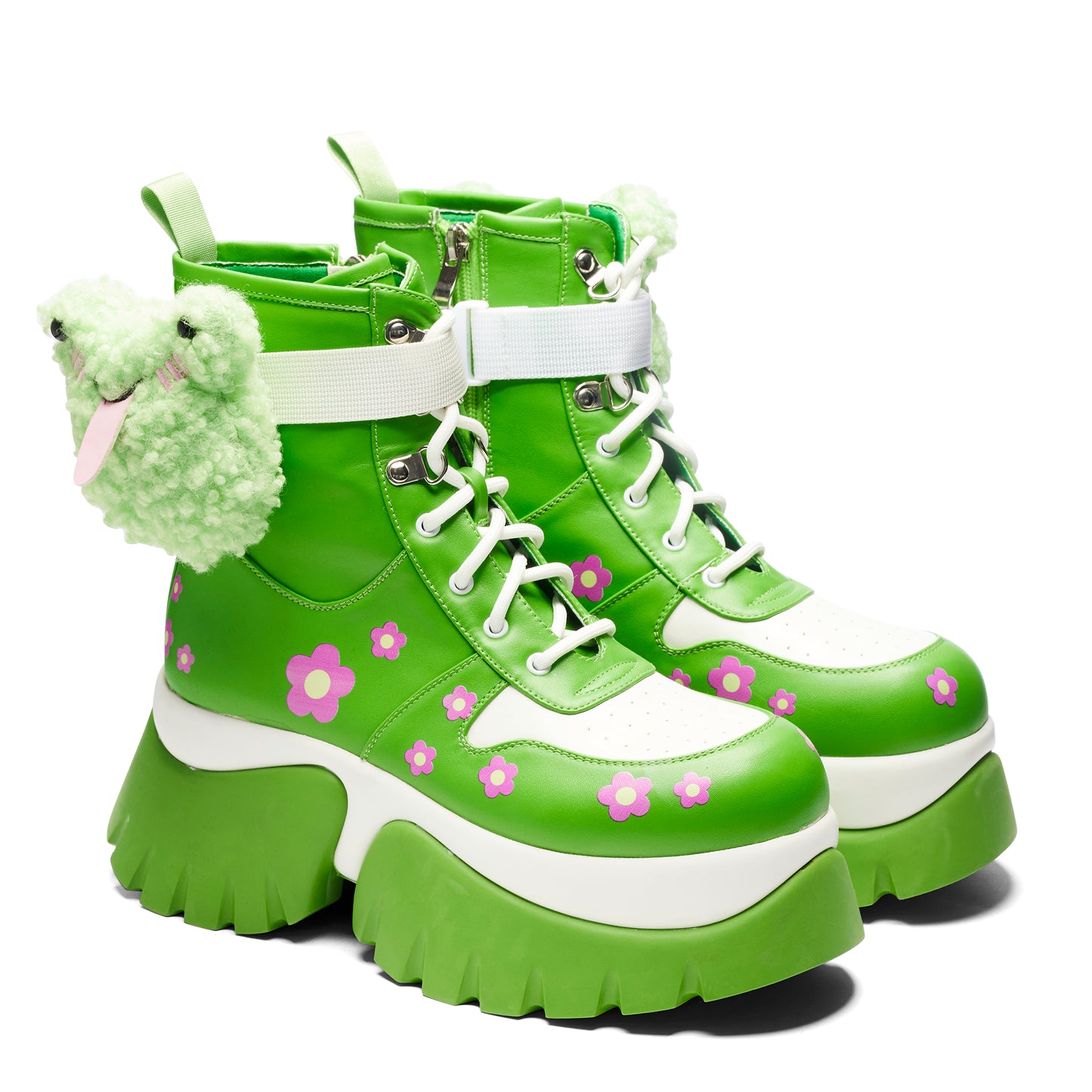 My Tongue Is Sticky Chunky Frog Boots - Green - Koi Footwear - Three-Quarters View