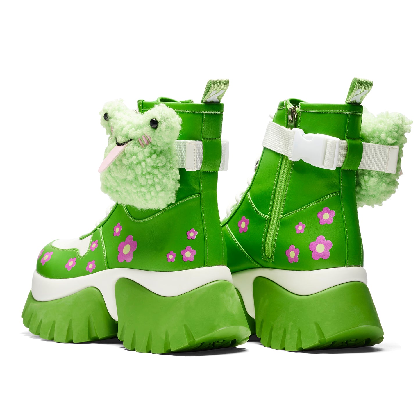 My Tongue Is Sticky Chunky Frog Boots - Green - Koi Footwear - Back View