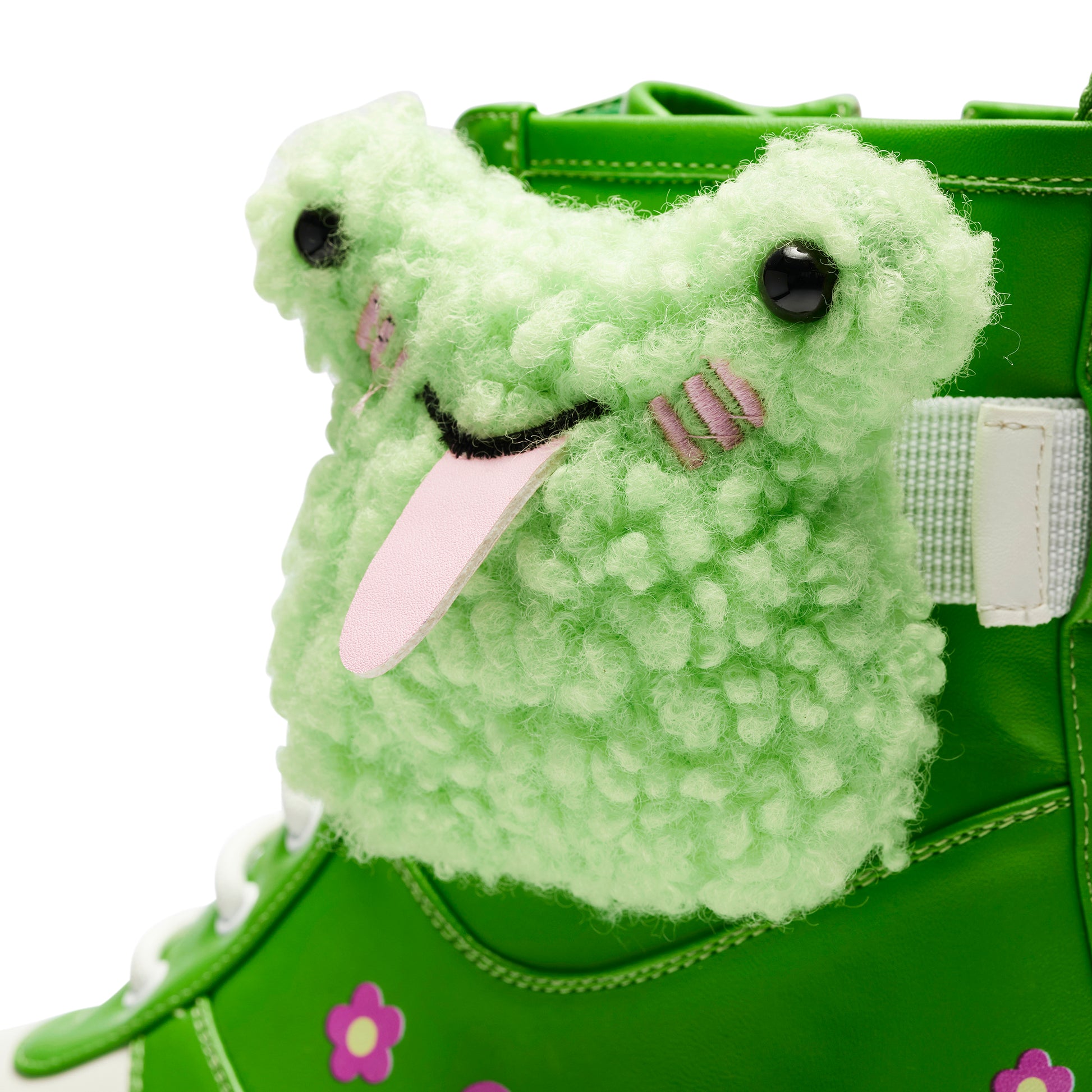 My Tongue Is Sticky Chunky Frog Boots - Green - Koi Footwear - Frog Detail