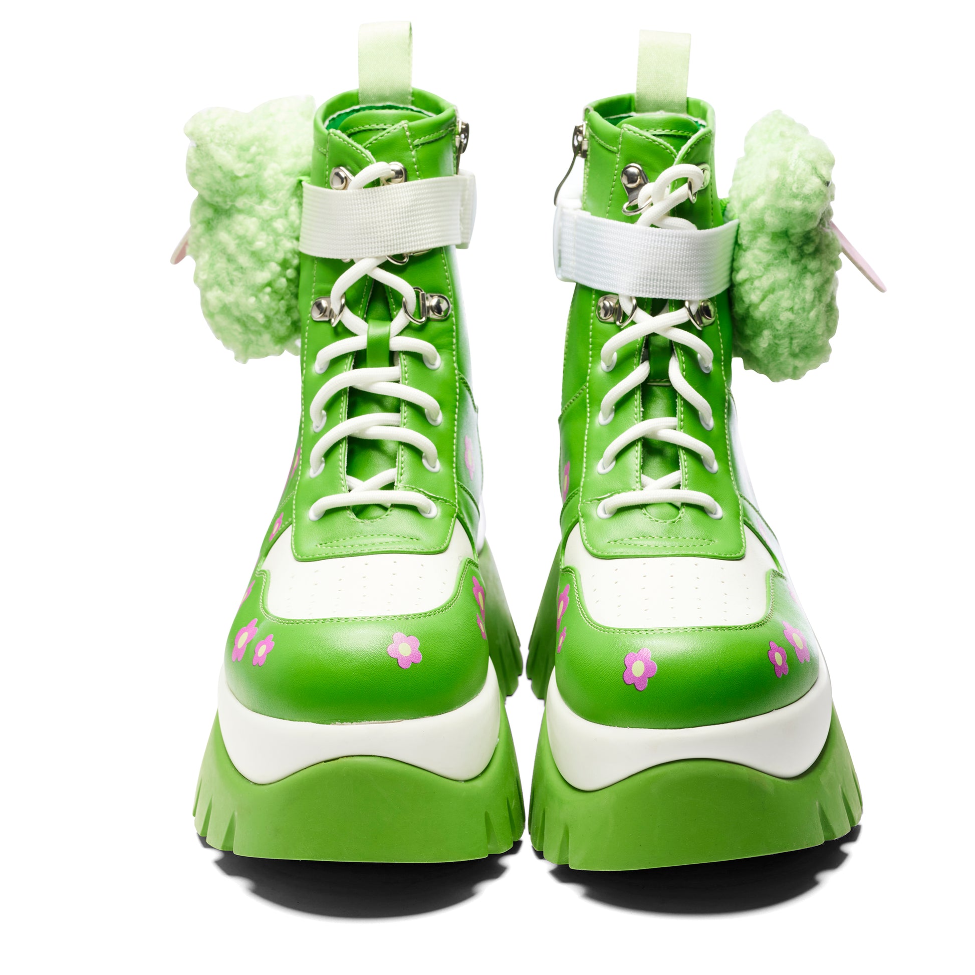 My Tongue Is Sticky Chunky Frog Boots - Green - Koi Footwear - Front View