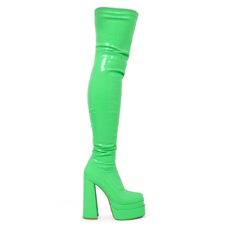 The Redemption Green Stretch Thigh High Boots - Long Boots - KOI Footwear - Green - Main View