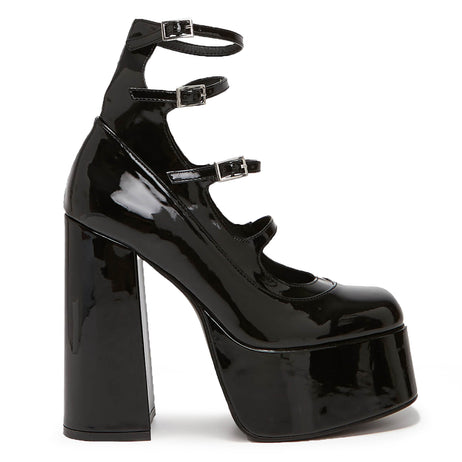 Gurren Strappy Black Patent Platform Heels - Shoes - KOI Footwear - Black - Main View