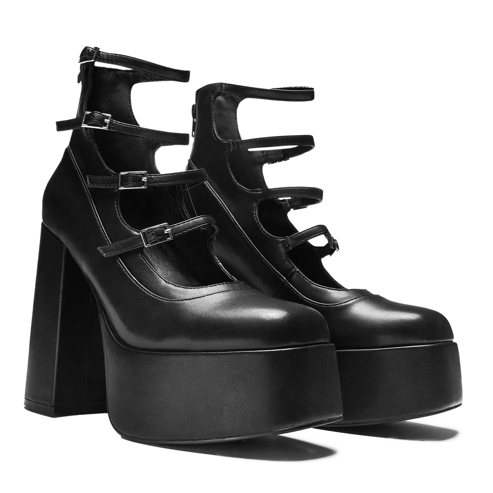 Gurren Strappy Platform Heels - Black - Koi Footwear - Side Front Detail