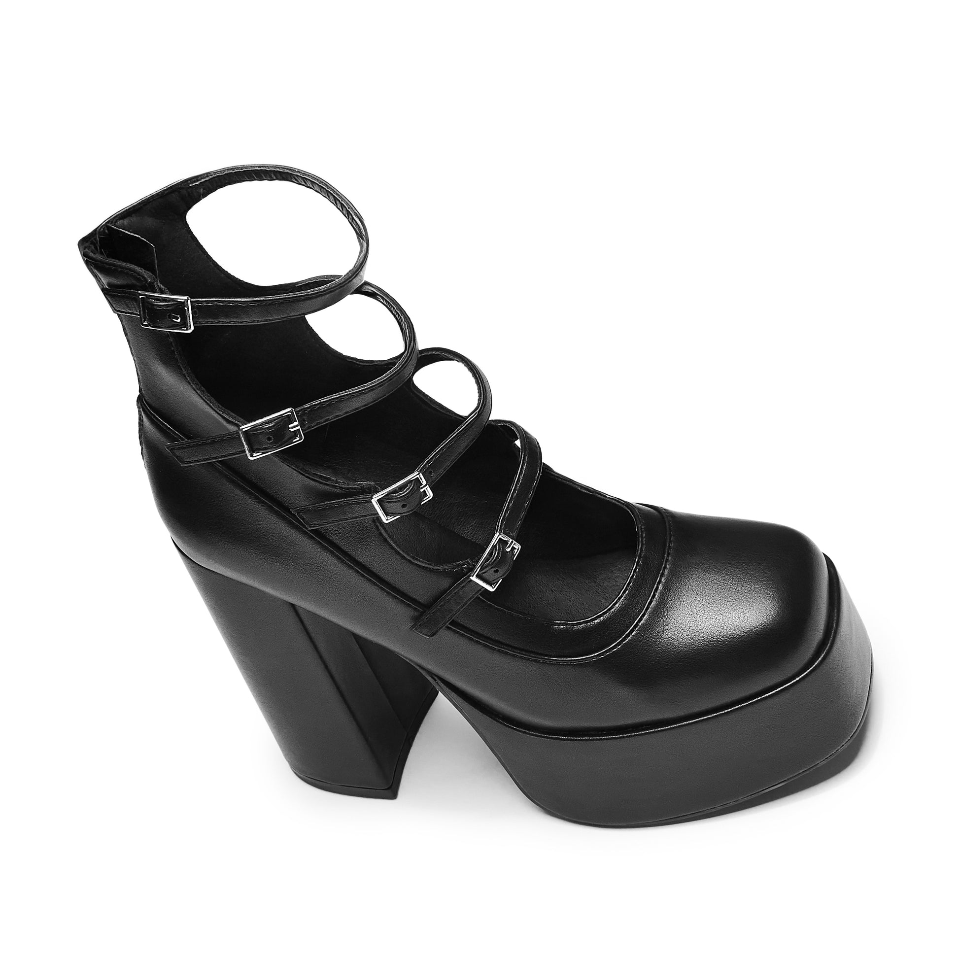 Gurren Strappy Platform Heels - Black - Koi Footwear - Top View