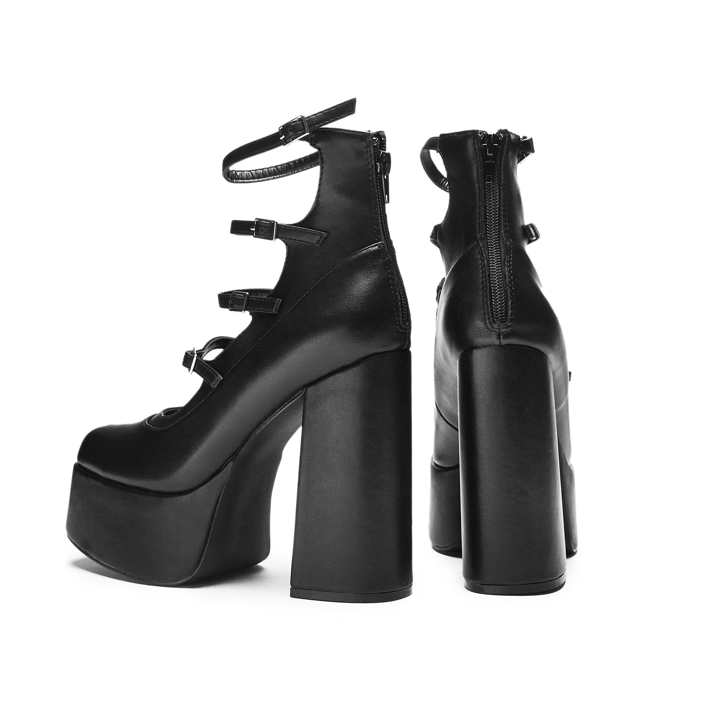 Gurren Strappy Platform Heels - Black - Koi Footwear - Back View