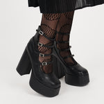 Gurren Strappy Heels - Black Chunky HeelS_MOD
