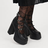 Gurren Strappy Heels - Black Chunky HeelS_MOD