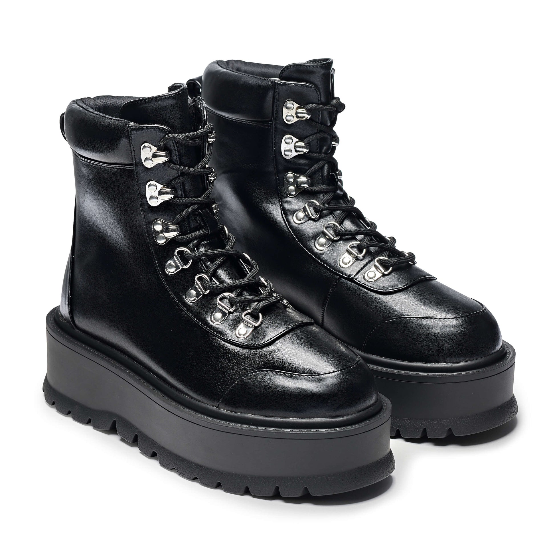 HYDRA All Black Matrix Platform Boots - Ankle Boots - KOI Footwear - Black - Three-Quarter View